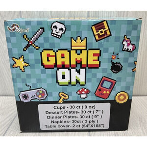 Game On Party Pack - Serves 30 - Cups, Plates, Napkins and Tablecloths Gamers